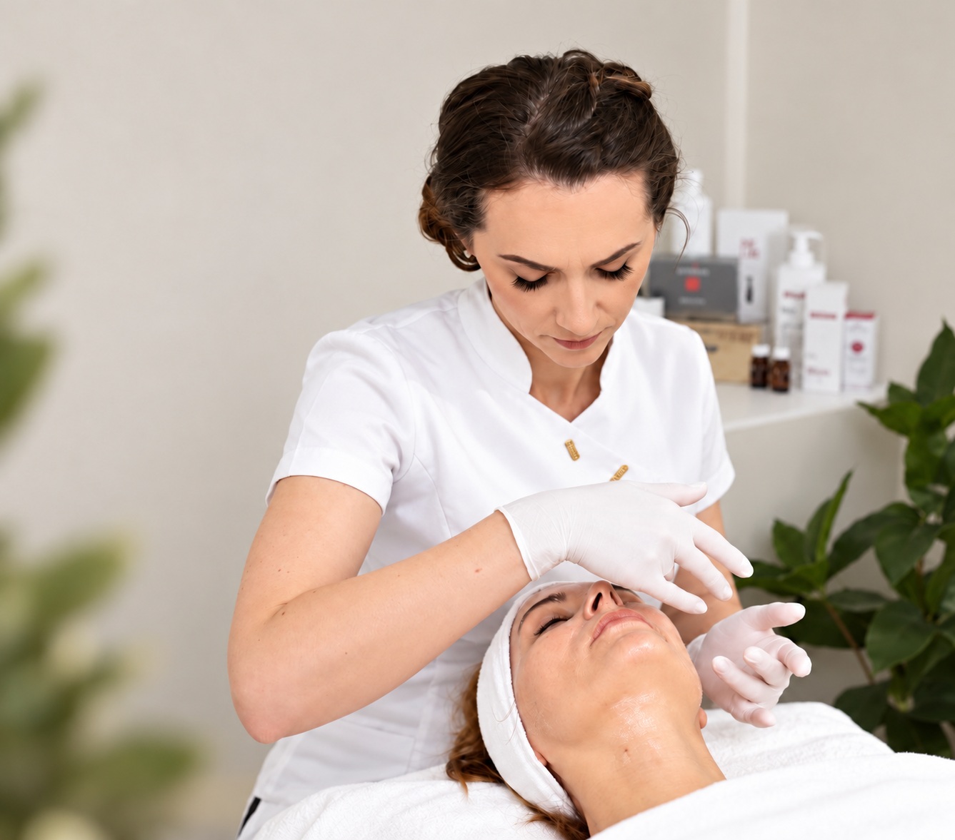 A facial skincare treatment in progress at the studio
